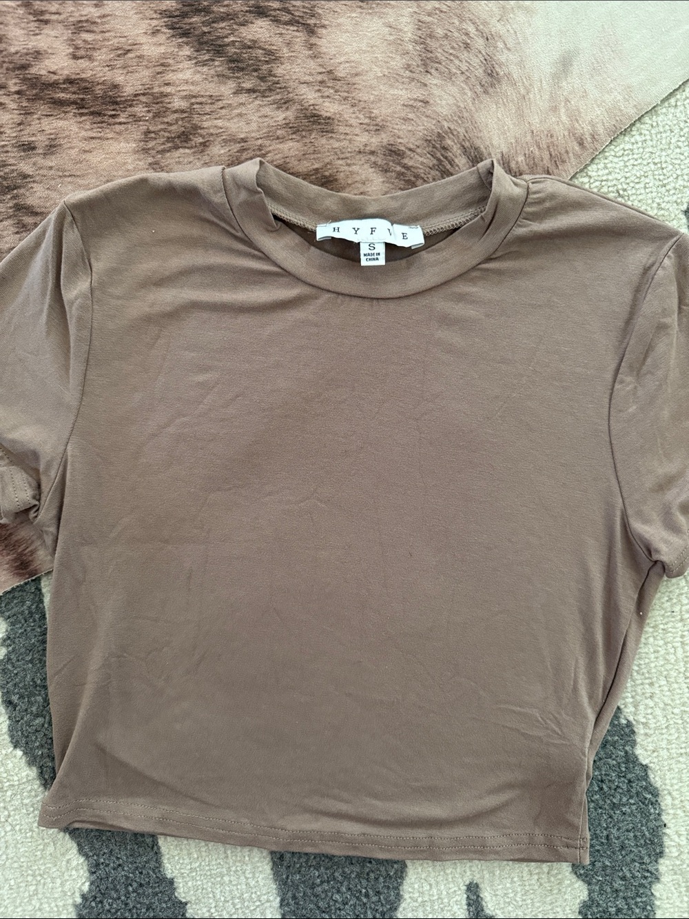 HYFVE Short Sleeve MINI Crewneck Top in Taupe Brown
